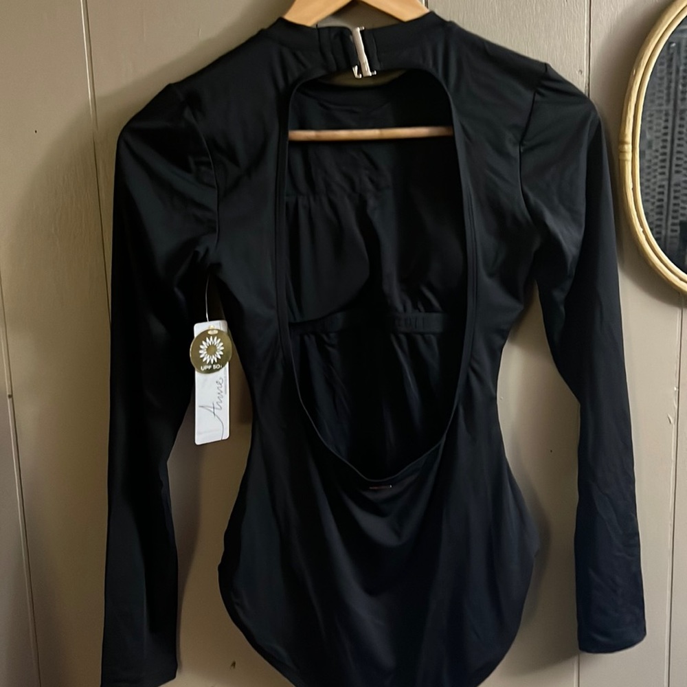 Women's Long Sleeve Open Back One Piece Rash Guard Swimsuit